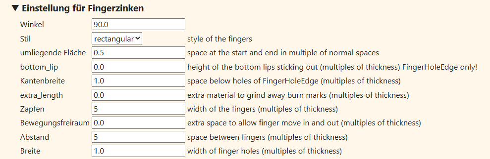 Einstellungen für Fingerzinken in Boxes.py