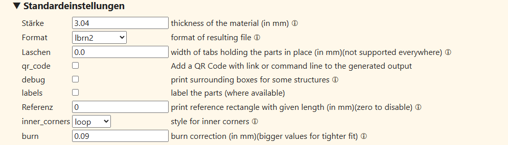 Tabellarische Materialparameter in Boxes.py